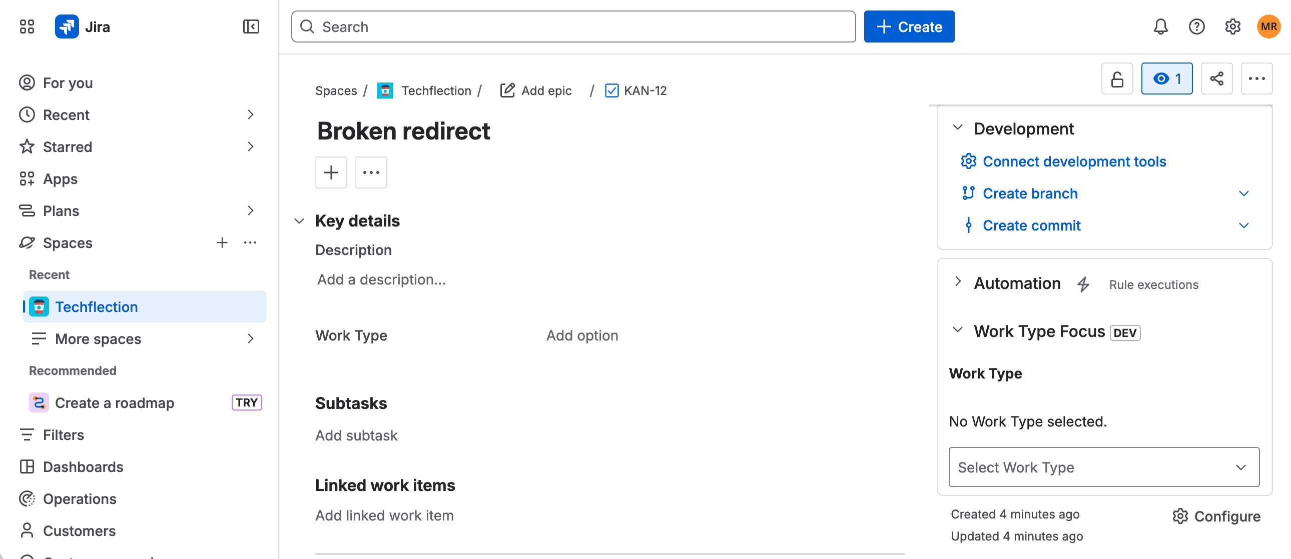 Jira issue side panel showing Work Type Focus editor